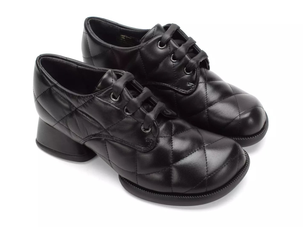 John Fluevog Maika - Black | Quilted Lace-Up Heels