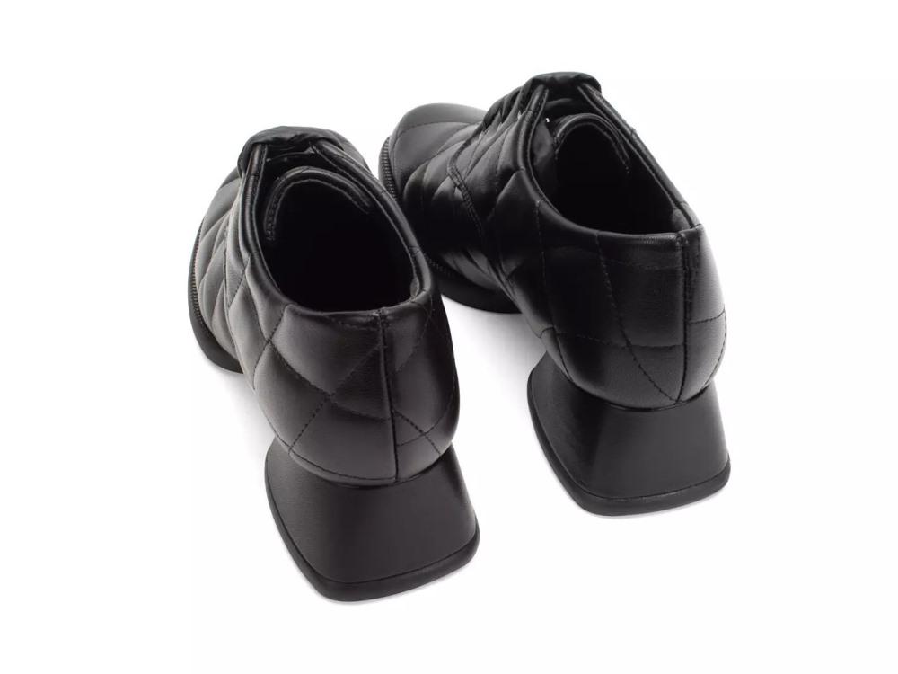 John Fluevog Maika - Black | Quilted Lace-Up Heels
