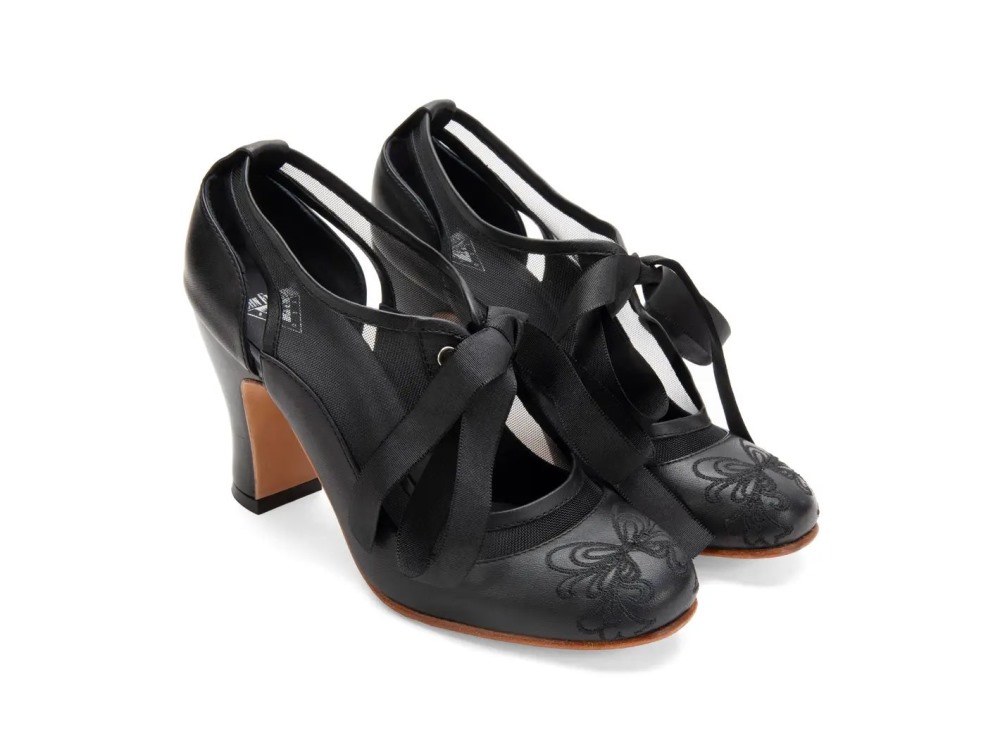 John Fluevog Revelation - Black Mesh | Vintage Lace-Up Mary Jane Heels