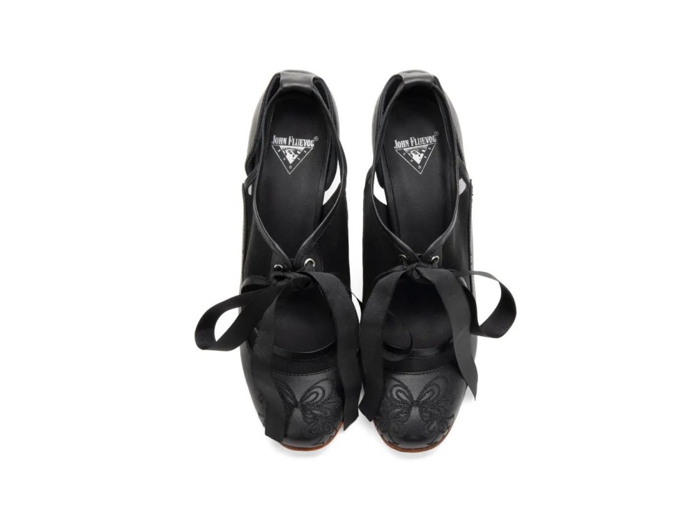 John Fluevog Revelation - Black Mesh | Vintage Lace-Up Mary Jane Heels