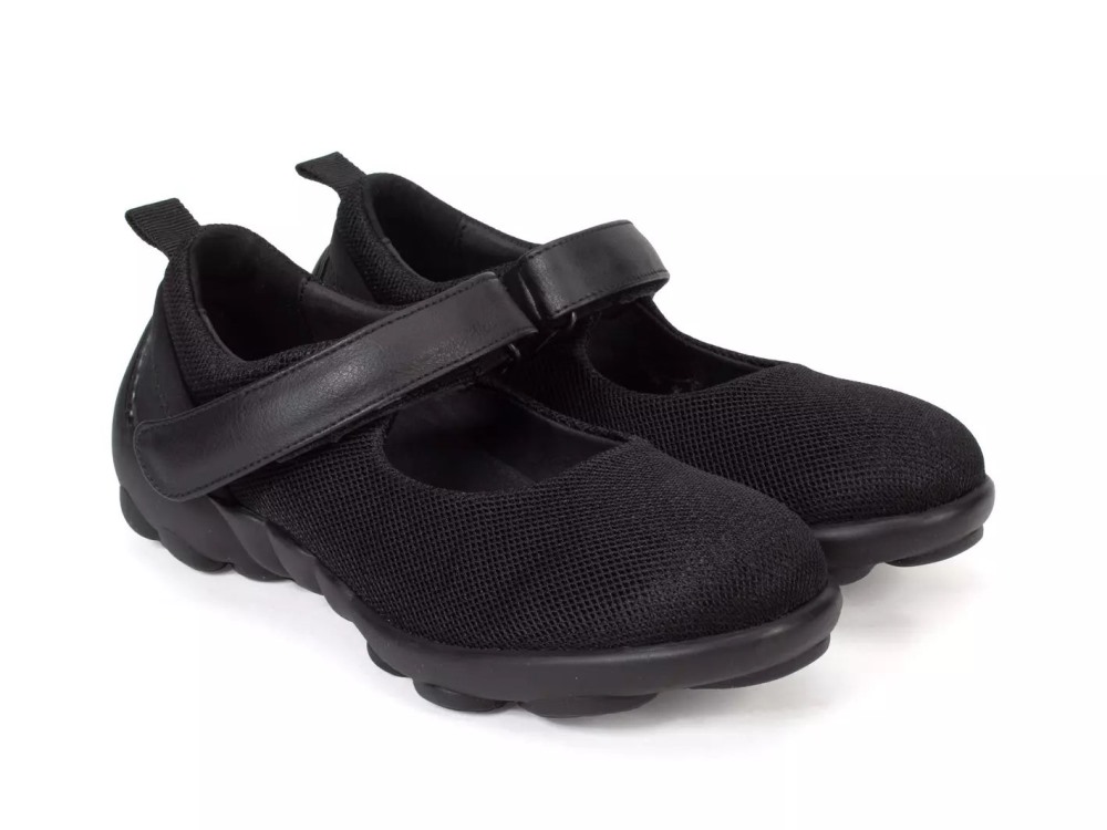 John Fluevog Pilot - Black Vegan | Vegan Mary Janes with Mesh and Velcro
