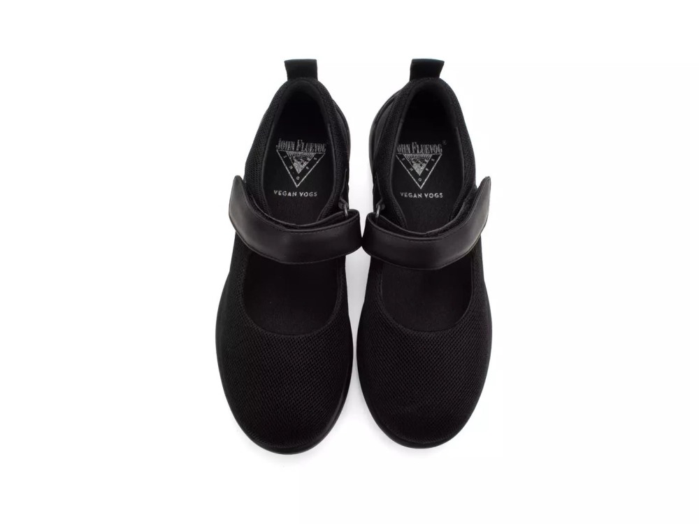 John Fluevog Pilot - Black Vegan | Vegan Mary Janes with Mesh and Velcro