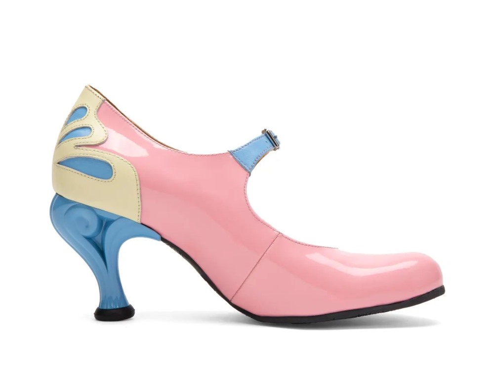 John Fluevog Intergalactic - Peach/Yellow/Blue | Skinny-Strap Mary Jane Heels