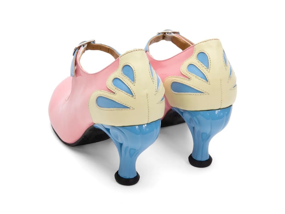 John Fluevog Intergalactic - Peach/Yellow/Blue | Skinny-Strap Mary Jane Heels