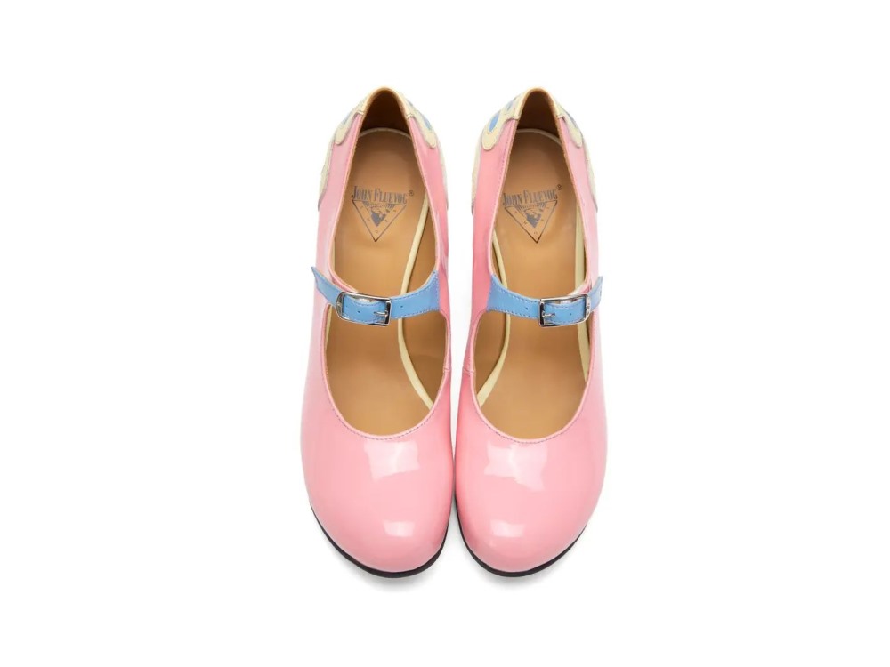 John Fluevog Intergalactic - Peach/Yellow/Blue | Skinny-Strap Mary Jane Heels
