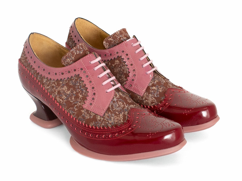 John Fluevog Dr. Gunter - Floral/Burgundy | Brogue Lace-Up Heels