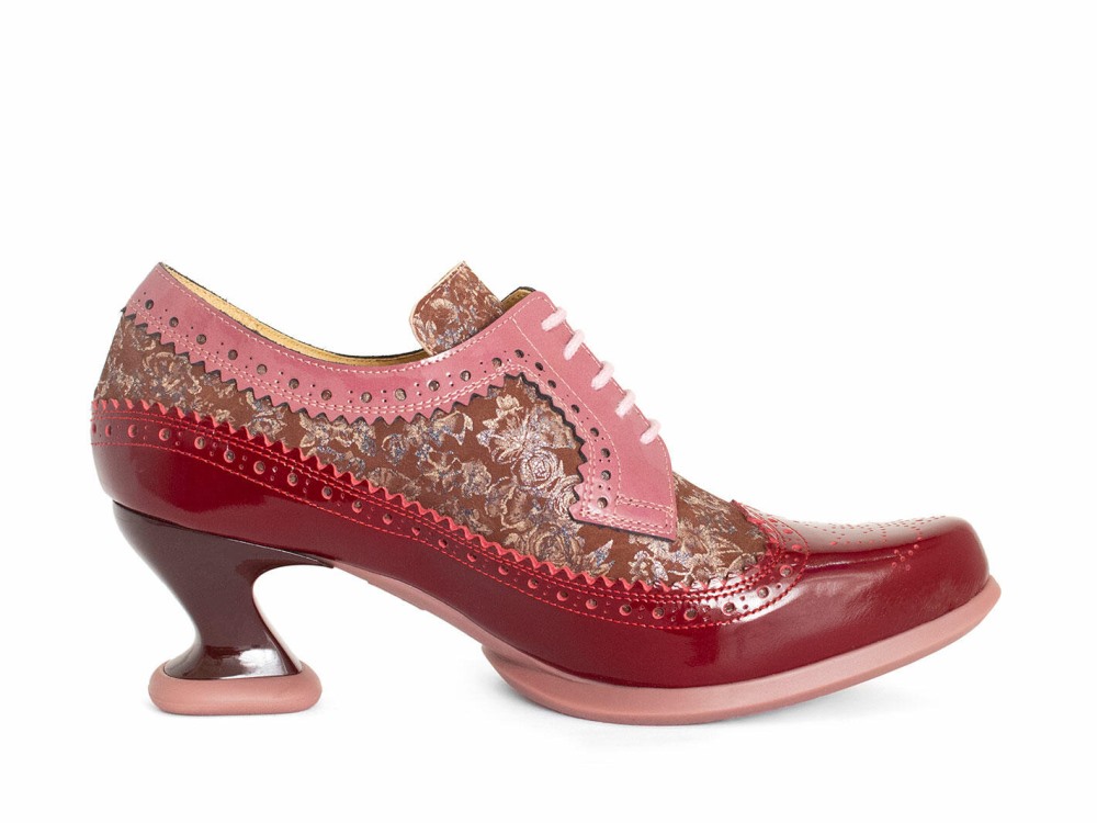John Fluevog Dr. Gunter - Floral/Burgundy | Brogue Lace-Up Heels