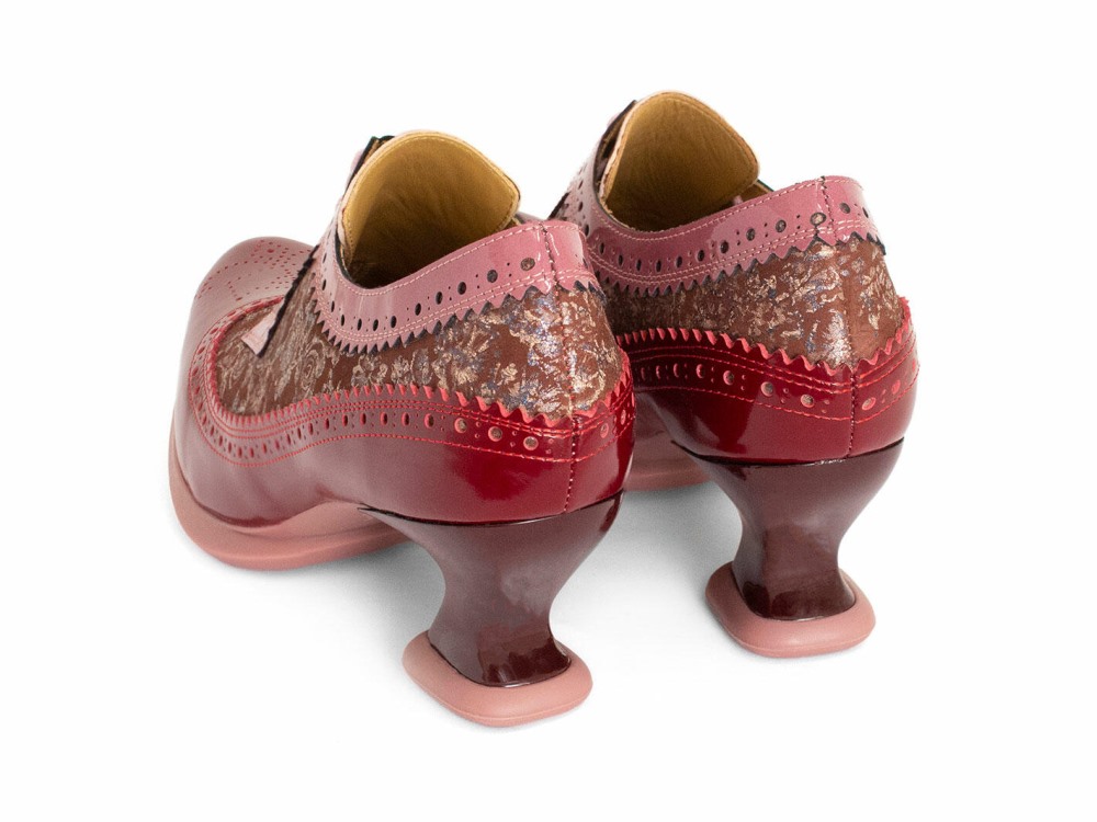 John Fluevog Dr. Gunter - Floral/Burgundy | Brogue Lace-Up Heels