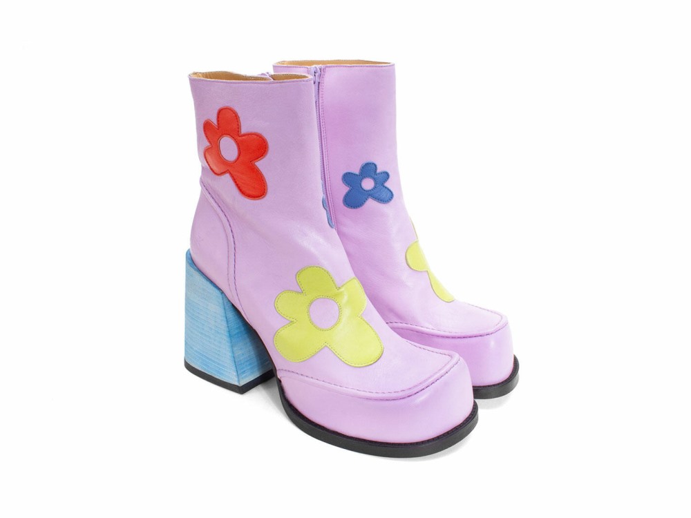 John Fluevog Rory - Purple/Multi Floral | Flower Zip-Up Boots