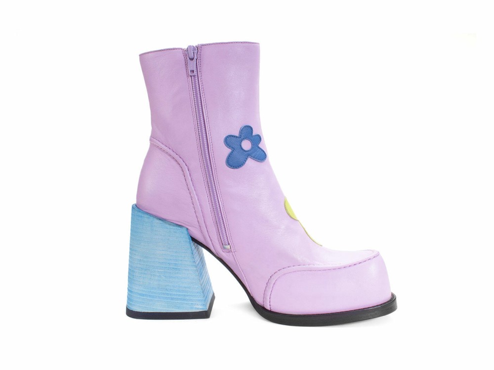 John Fluevog Rory - Purple/Multi Floral | Flower Zip-Up Boots
