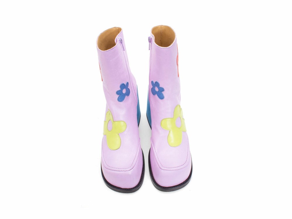 John Fluevog Rory - Purple/Multi Floral | Flower Zip-Up Boots