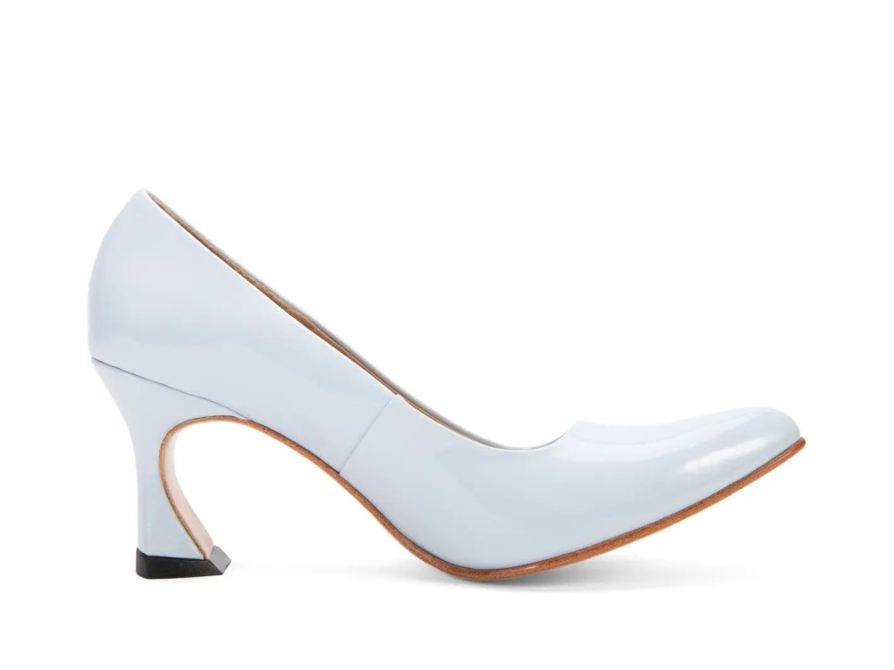 John Fluevog Desmond - Light Blue Patent | Angular Mid Heel Pumps