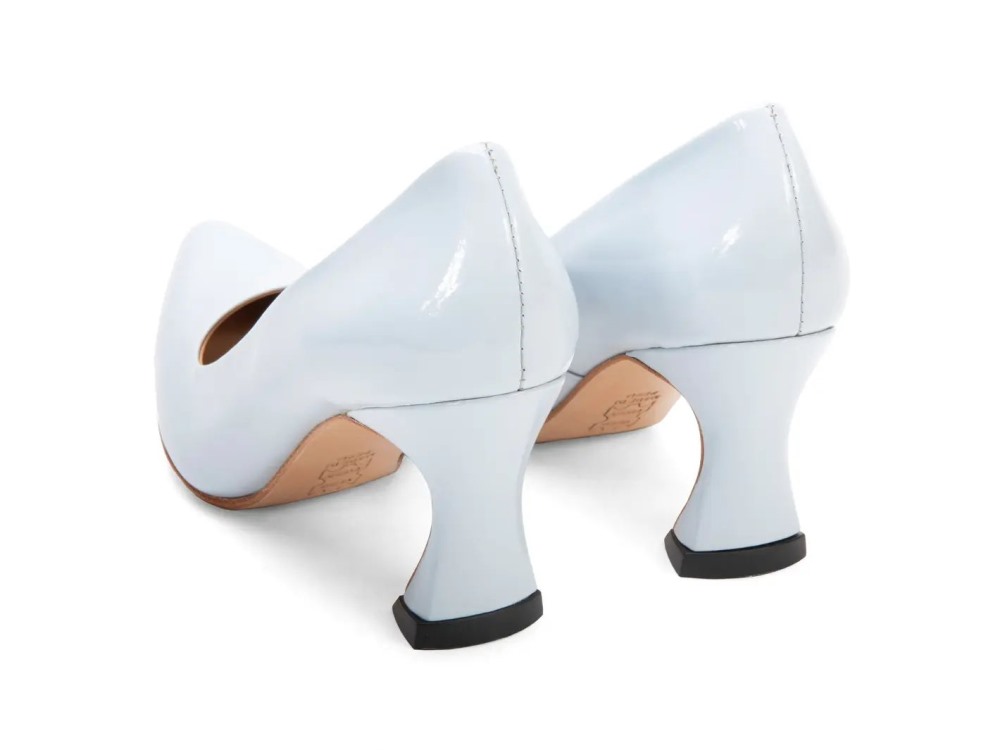 John Fluevog Desmond - Light Blue Patent | Angular Mid Heel Pumps
