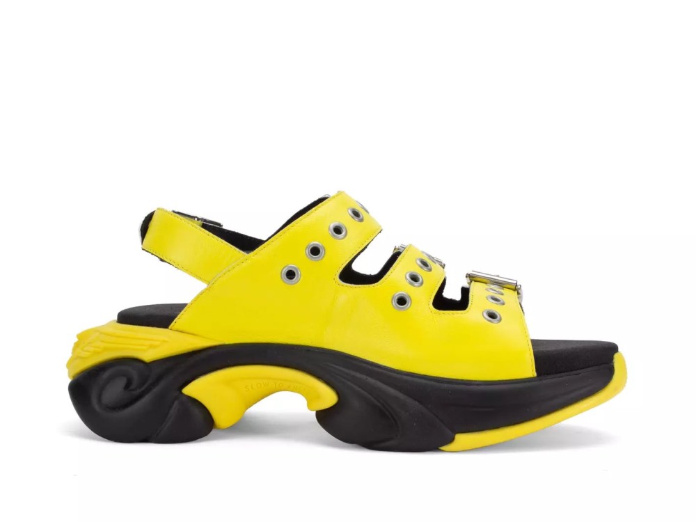 John Fluevog Rebel - Yellow | Buckled Sandals with Metal Studs