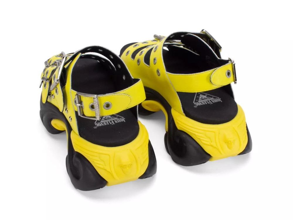John Fluevog Rebel - Yellow | Buckled Sandals with Metal Studs