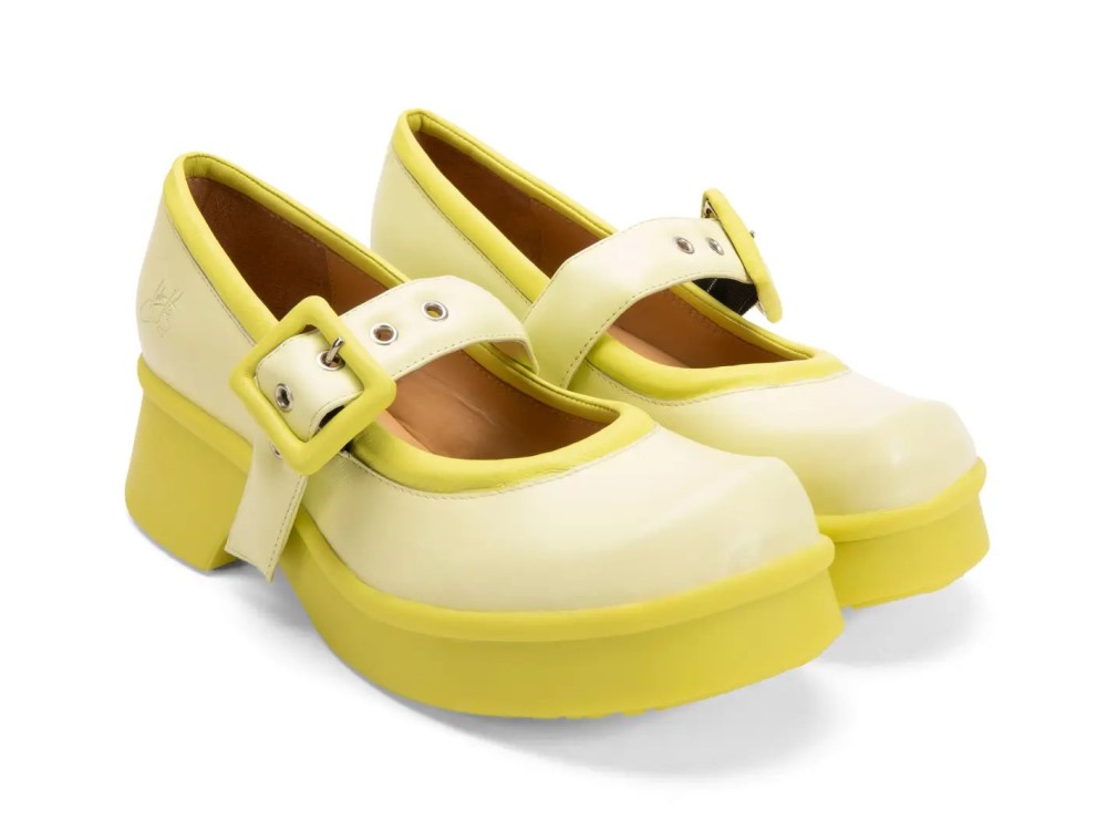 John Fluevog Delight - Yellow | Classic Mary Janes with Puffy Strap