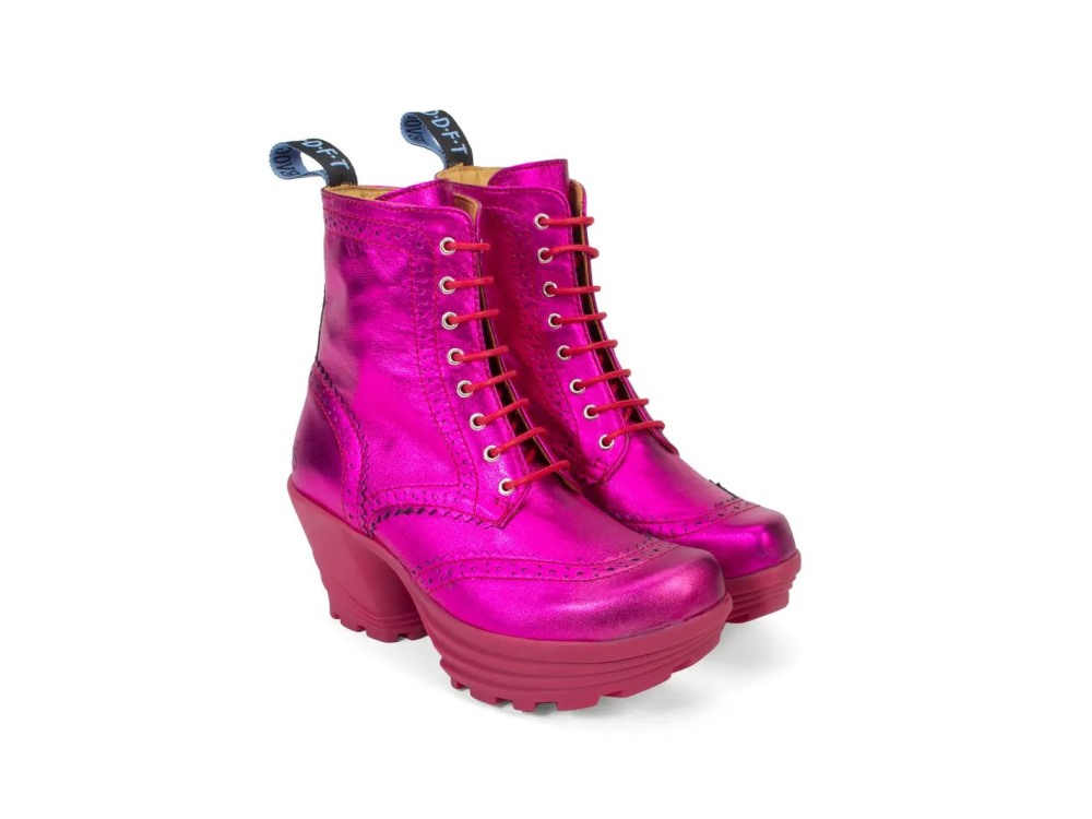 John Fluevog Bebop - Metallic Magenta | Metallic Mid Heel Brogue Boots