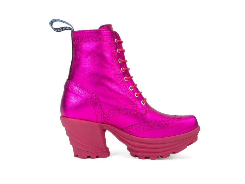 John Fluevog Bebop - Metallic Magenta | Metallic Mid Heel Brogue Boots