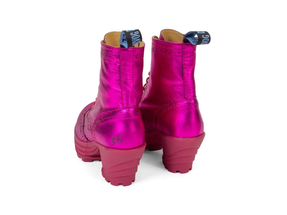 John Fluevog Bebop - Metallic Magenta | Metallic Mid Heel Brogue Boots