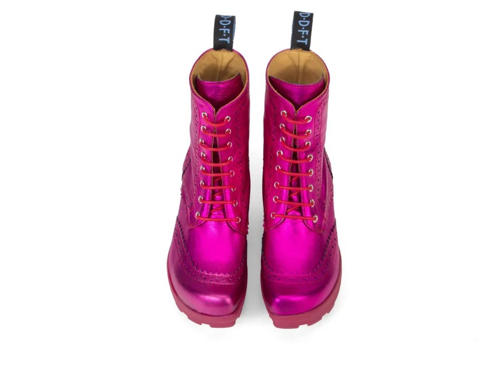 John Fluevog Bebop - Metallic Magenta | Metallic Mid Heel Brogue Boots