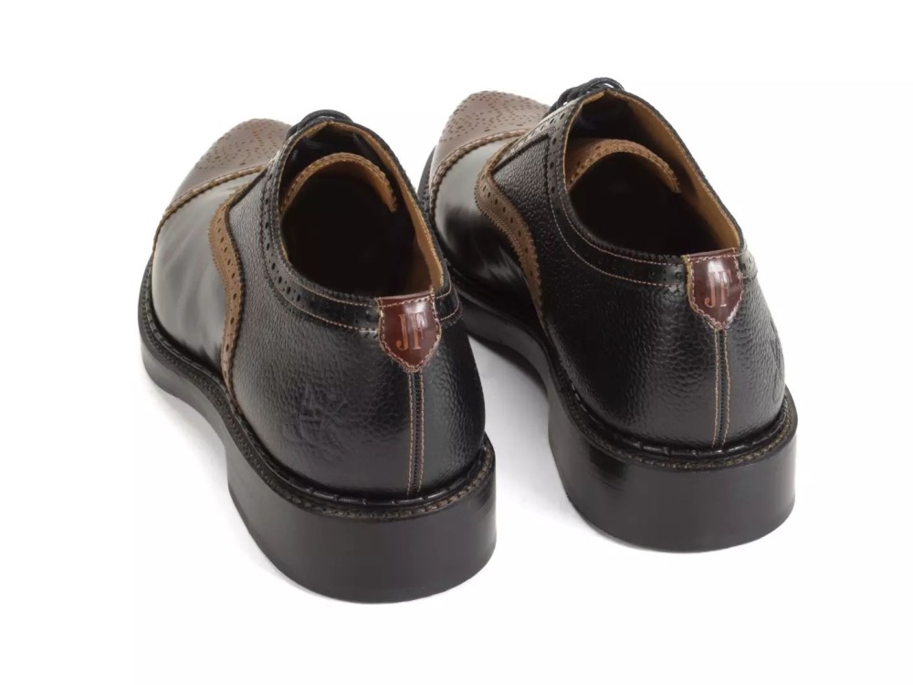 John Fluevog Edda - Black/Brown | Leather Pointed Toe Brogue Oxfords