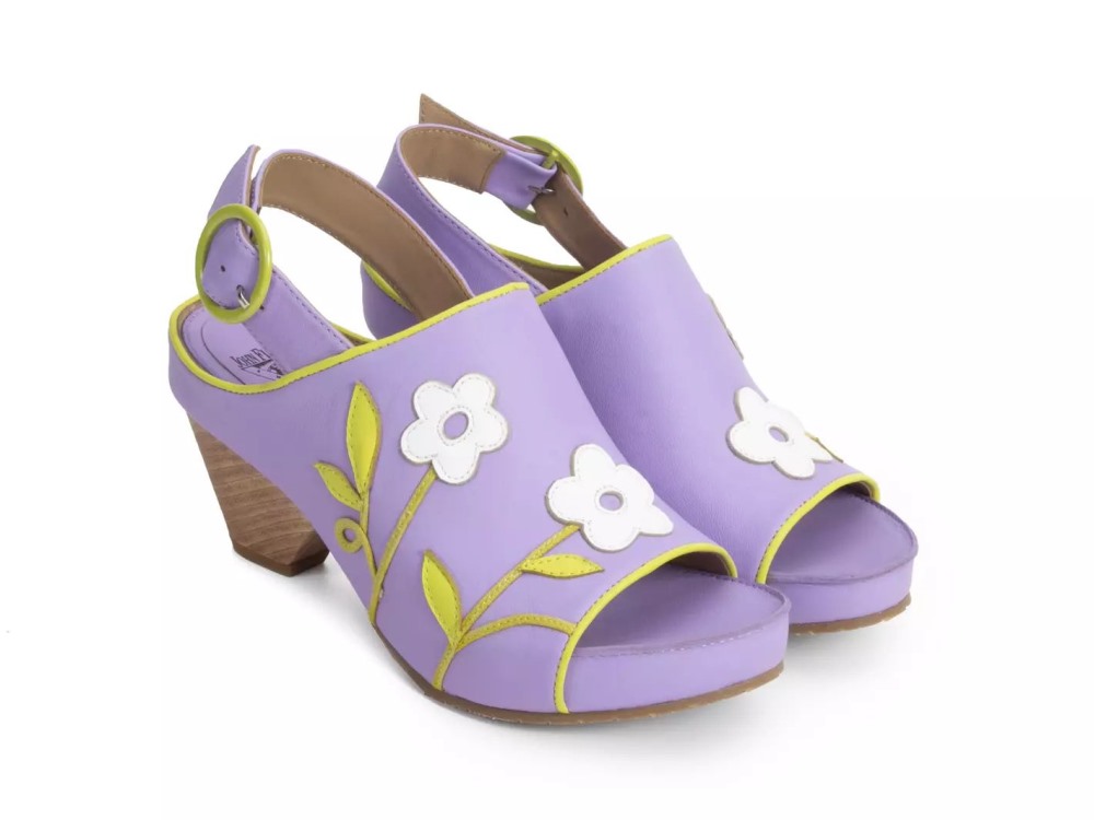 John Fluevog Christy - Purple | Slingback Sandals with Appliqué