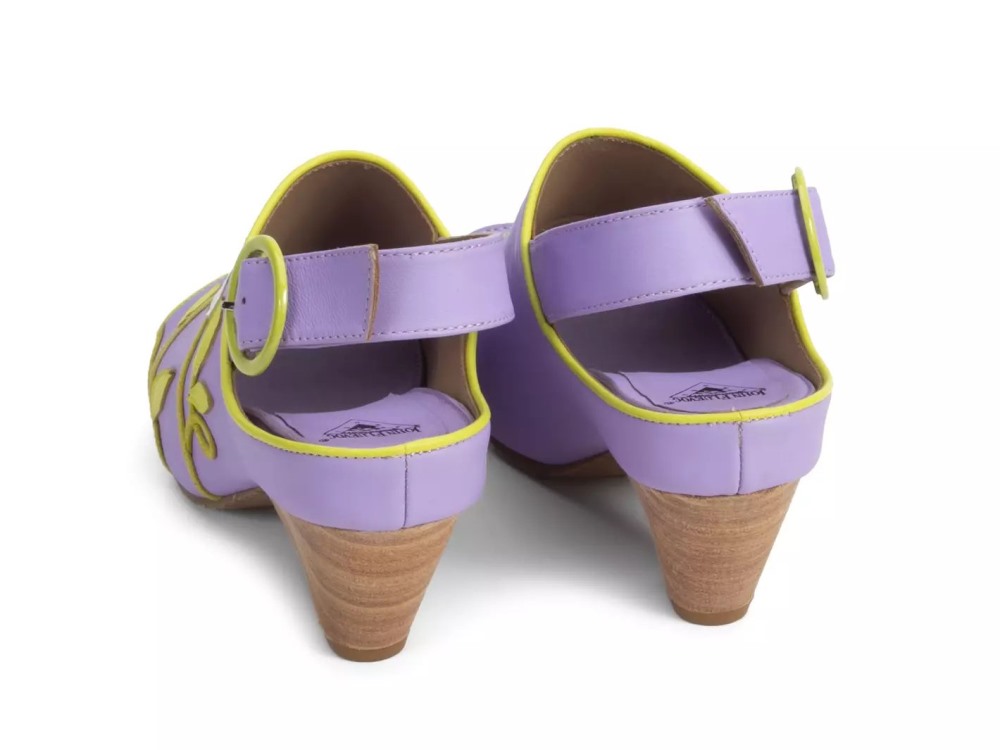 John Fluevog Christy - Purple | Slingback Sandals with Appliqué