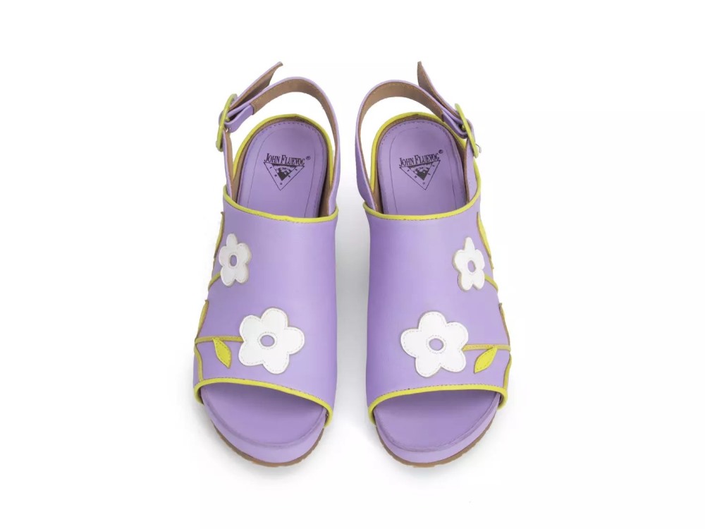 John Fluevog Christy - Purple | Slingback Sandals with Appliqué