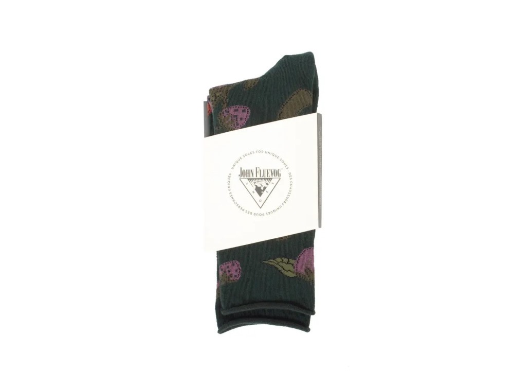 John Fluevog Neko Vog Socks - Green/Multi | Strawberry and mushroom sock
