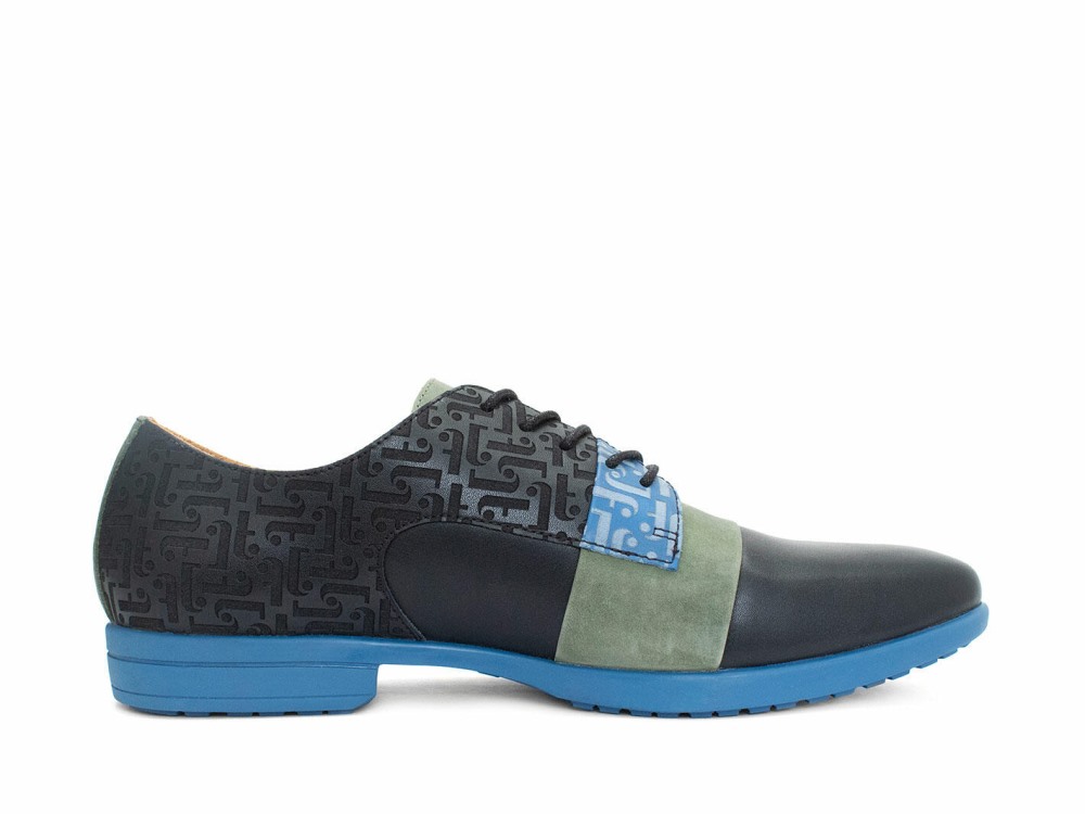 John Fluevog Fuller - Blue/Green/Black | Colourblock Lace-Up Shoes
