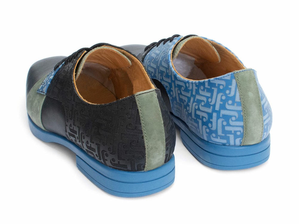 John Fluevog Fuller - Blue/Green/Black | Colourblock Lace-Up Shoes