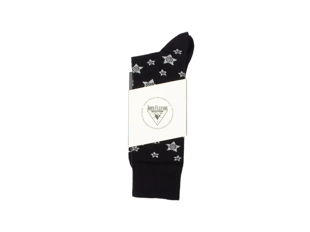 John Fluevog Potato Vog Socks - Black/Silver | Star swirl sock