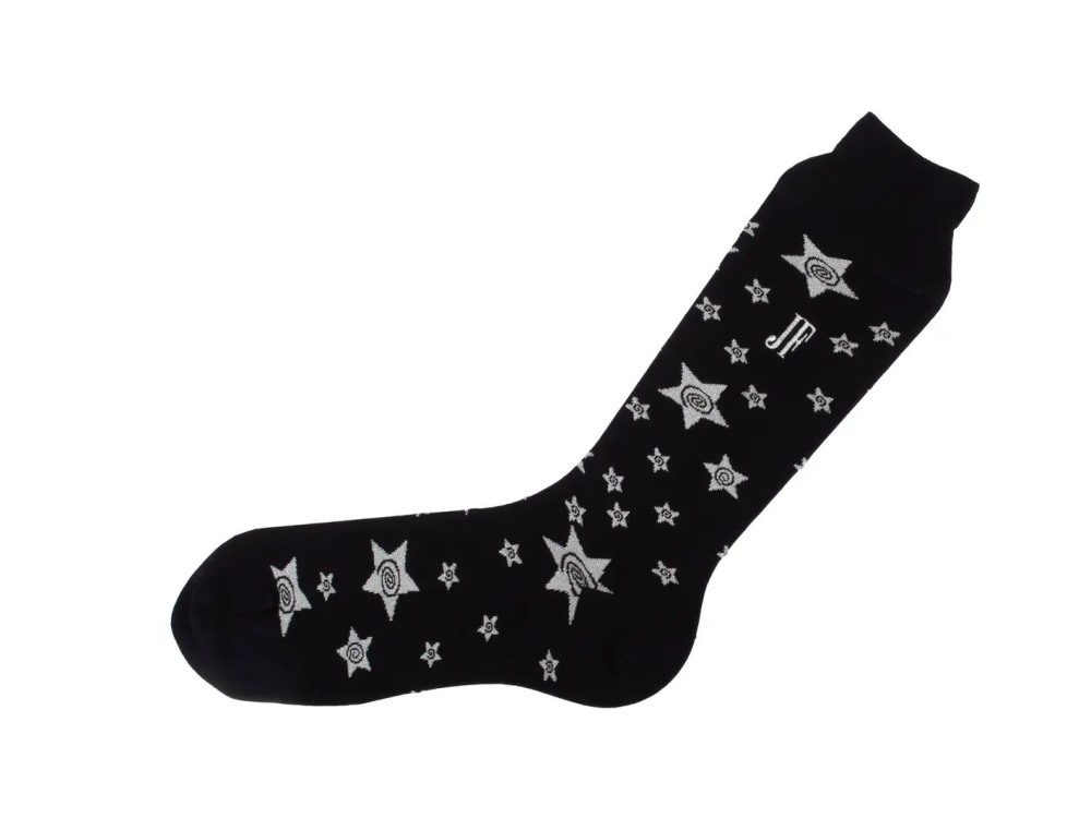 John Fluevog Potato Vog Socks - Black/Silver | Star swirl sock