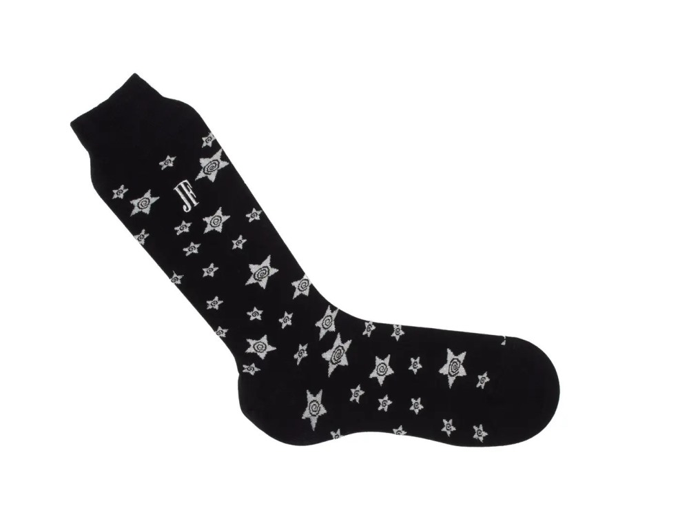 John Fluevog Potato Vog Socks - Black/Silver | Star swirl sock