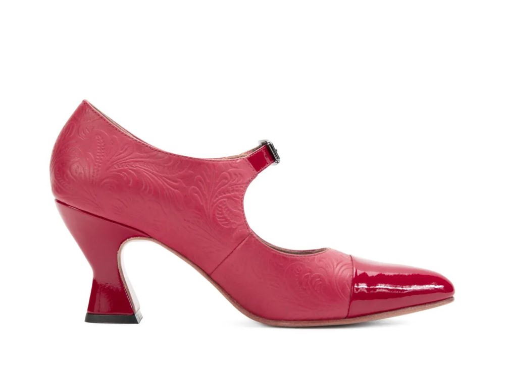 John Fluevog Shiloh - Red Emboss | Elegant Mary Jane Heels