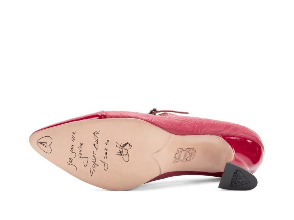 John Fluevog Shiloh - Red Emboss | Elegant Mary Jane Heels
