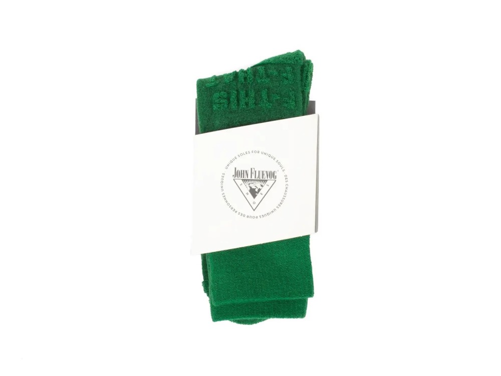 John Fluevog Leo - Green | Textured Socks with Raised Lettering