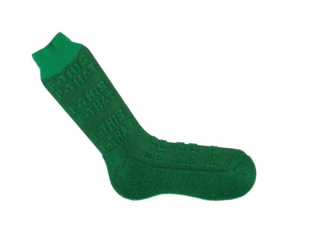 John Fluevog Leo - Green | Textured Socks with Raised Lettering