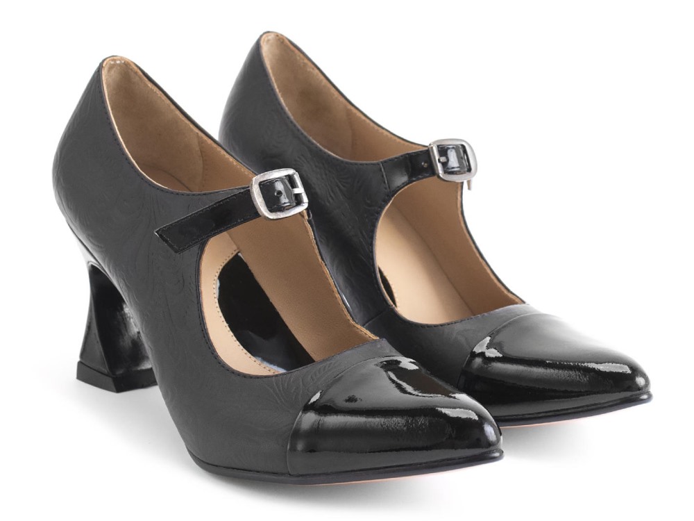 John Fluevog Malala - Black/Embossed | Mary Jane Heels