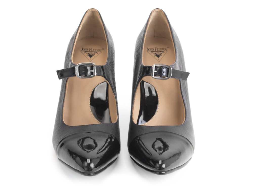John Fluevog Malala - Black/Embossed | Mary Jane Heels
