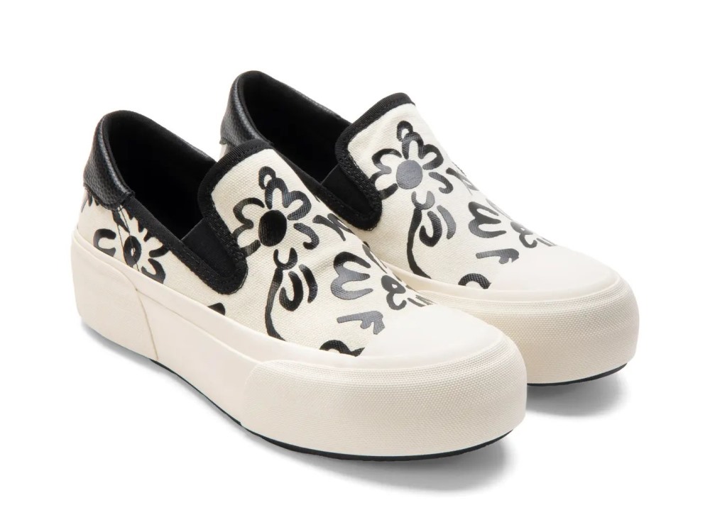 John Fluevog Willett - Cream/Floral Vegan | Casual Slip-On Shoes