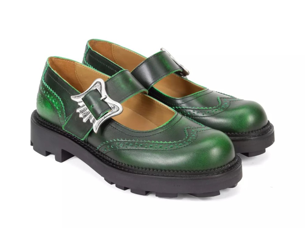 John Fluevog Gillian - Green | Brogue Mary Janes with Buckles