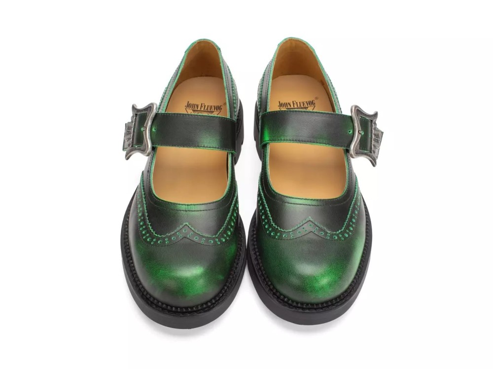 John Fluevog Gillian - Green | Brogue Mary Janes with Buckles