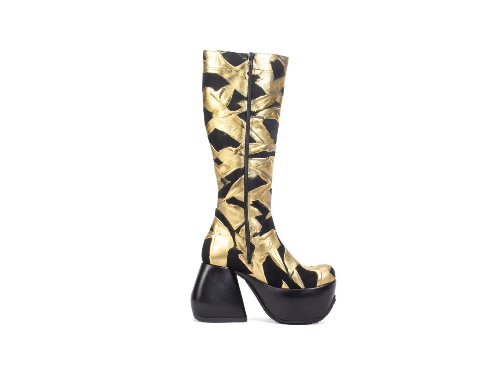John Fluevog Strut - Black/Gold | Tall Platform Boots
