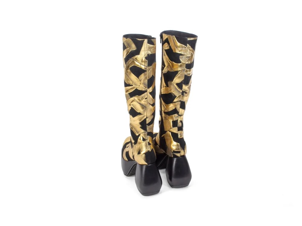 John Fluevog Strut - Black/Gold | Tall Platform Boots
