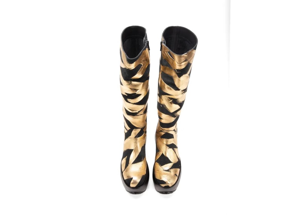 John Fluevog Strut - Black/Gold | Tall Platform Boots