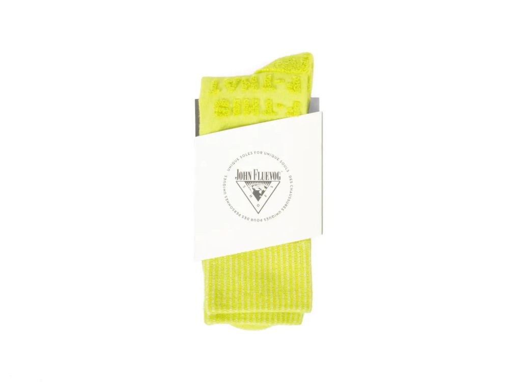 John Fluevog Leo - Neon Yellow | Textured Socks with Raised Lettering