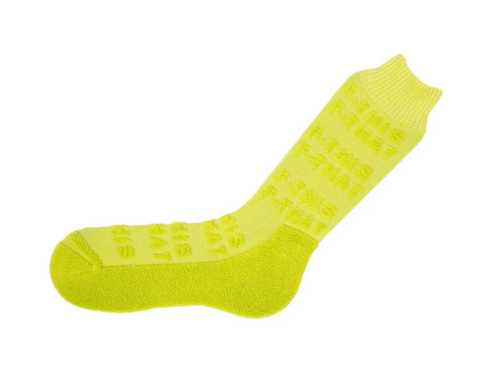 John Fluevog Leo - Neon Yellow | Textured Socks with Raised Lettering