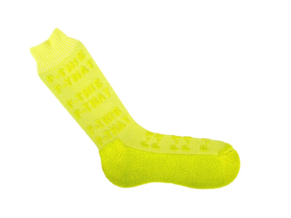 John Fluevog Leo - Neon Yellow | Textured Socks with Raised Lettering