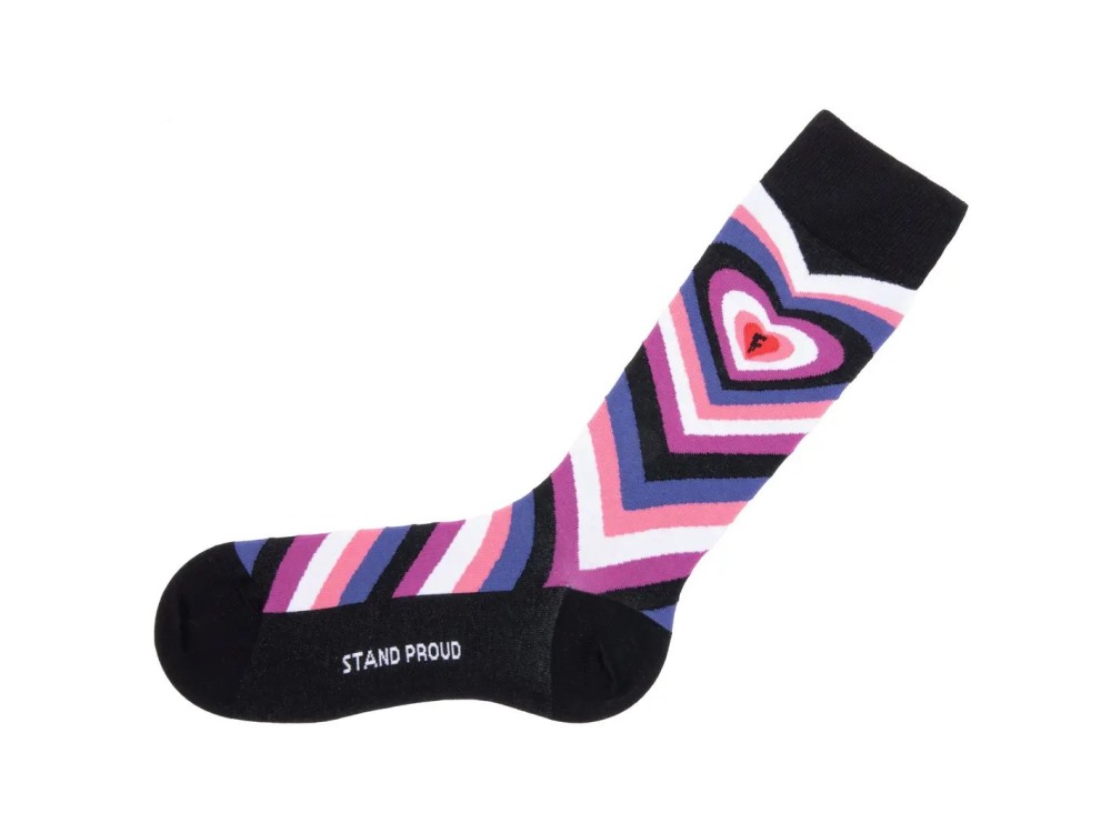 John Fluevog Baobao Vog Socks - Black/Purple | Radiating Heart Socks